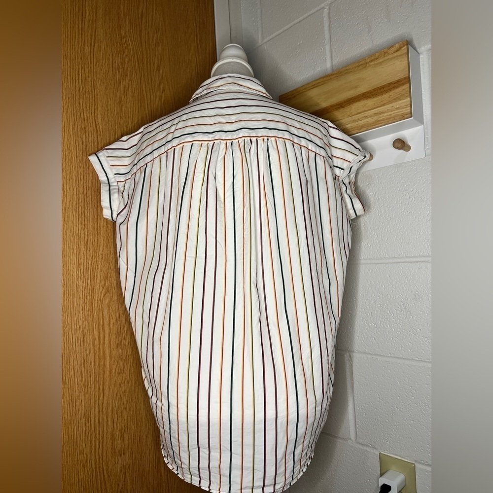 Madewell Womens Blouse Size XS White Striped Button Up Short Sleeve 100% Cotton - Picture 3 of 5